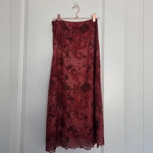 Women's Floral Midi Slip Skirt in Burgundy